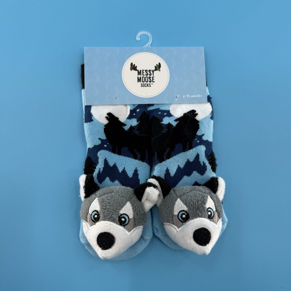 Messy Moose Baby Socks Wolf Mountain Print Blue 6–48 Months New